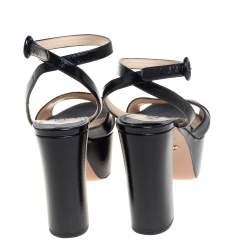 Pre Owned Prada Black Patent Leather Platform Block Heel Ankle Strap Sandals Size 42