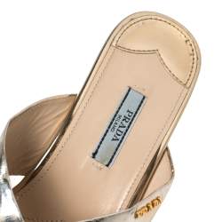 Pre Owned Prada Gold Foil Leather Cross Strap Wedge Sandals Size 39