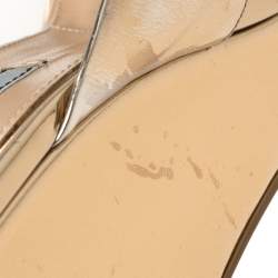 Pre Owned Prada Gold Foil Leather Cross Strap Wedge Sandals Size 39