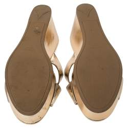 Pre Owned Prada Gold Foil Leather Cross Strap Wedge Sandals Size 39