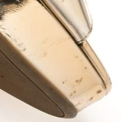 Pre Owned Prada Gold Foil Leather Cross Strap Wedge Sandals Size 39