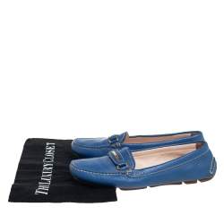 Pre Owned Prada Blue Leather Slip on Loafers Size 36.5
