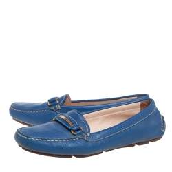 Pre Owned Prada Blue Leather Slip on Loafers Size 36.5