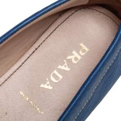 Pre Owned Prada Blue Leather Slip on Loafers Size 36.5