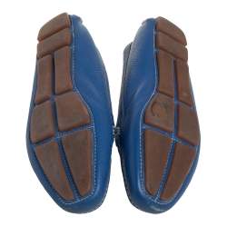 Pre Owned Prada Blue Leather Slip on Loafers Size 36.5