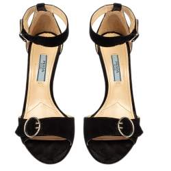Pre Owned Prada Black Suede Ankle Strap Sandals Size 37.5
