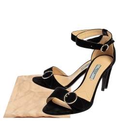 Pre Owned Prada Black Suede Ankle Strap Sandals Size 37.5
