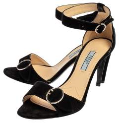 Pre Owned Prada Black Suede Ankle Strap Sandals Size 37.5