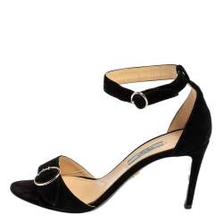 Pre Owned Prada Black Suede Ankle Strap Sandals Size 37.5