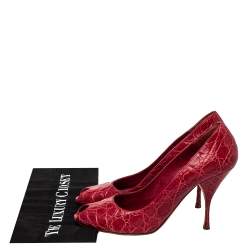 Prada Red Embossed Leather Peep Toe Pumps Size 40