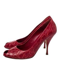 Prada Red Embossed Leather Peep Toe Pumps Size 40