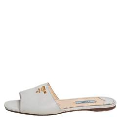 Pre Owned Prada White Saffiano Leather Flat Slides Size 38