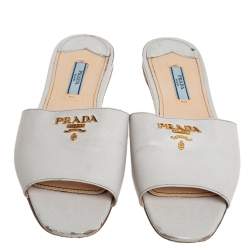 Pre Owned Prada White Saffiano Leather Flat Slides Size 38