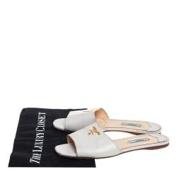 Pre Owned Prada White Saffiano Leather Flat Slides Size 38