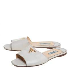 Pre Owned Prada White Saffiano Leather Flat Slides Size 38