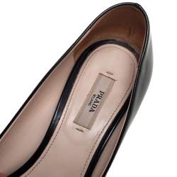 Pre Owned Prada Black Leather Transparent Wedge Peep Toe Pumps Size 37