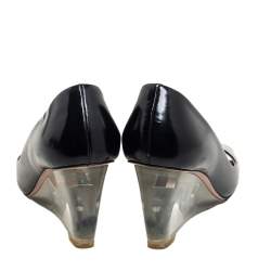 Pre Owned Prada Black Leather Transparent Wedge Peep Toe Pumps Size 37