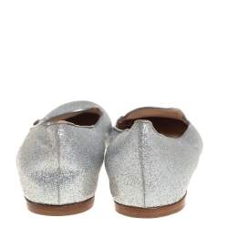 Pre Owned Prada Silver Glitter Logo Embellished Smoking Slippers Size 40