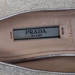 Pre Owned Prada Silver Glitter Logo Embellished Smoking Slippers Size 40