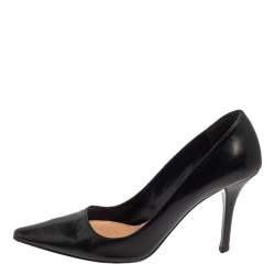 Pre Owned Prada Black Leather Slip On Pointed Toe Pumps Size 37.5