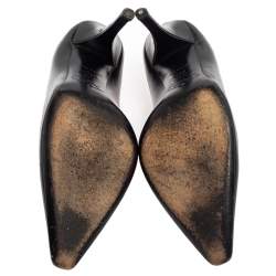 Pre Owned Prada Black Leather Slip On Pointed Toe Pumps Size 37.5