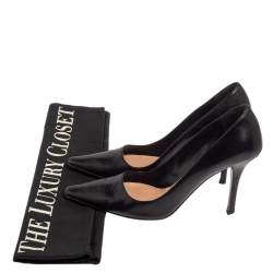 Pre Owned Prada Black Leather Slip On Pointed Toe Pumps Size 37.5