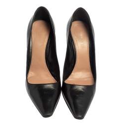 Pre Owned Prada Black Leather Slip On Pointed Toe Pumps Size 37.5