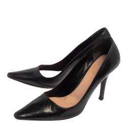 Pre Owned Prada Black Leather Slip On Pointed Toe Pumps Size 37.5