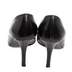 Pre Owned Prada Black Leather Slip On Pointed Toe Pumps Size 37.5