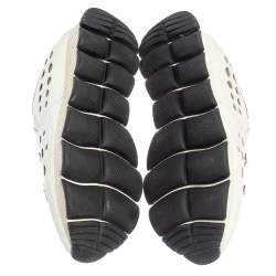 Pre Owned Prada White Laser Cut Leather Crystal Embellished Slip On Sneakers Size 37