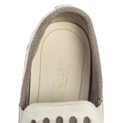 Pre Owned Prada White Laser Cut Leather Crystal Embellished Slip On Sneakers Size 37