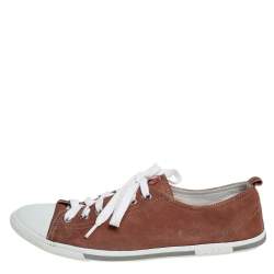 Pre Owned Prada Tan Leather Low Top Lace Up Sneakers Size 39