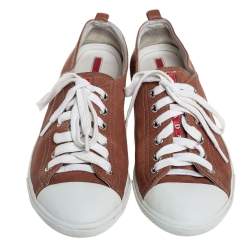 Pre Owned Prada Tan Leather Low Top Lace Up Sneakers Size 39