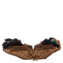 Pre Owned Prada Brown/Black Fur  Slip On Loafers Size 36