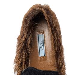 Pre Owned Prada Brown/Black Fur  Slip On Loafers Size 36