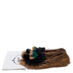 Pre Owned Prada Brown/Black Fur  Slip On Loafers Size 36