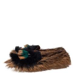 Pre Owned Prada Brown/Black Fur  Slip On Loafers Size 36