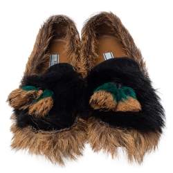 Pre Owned Prada Brown/Black Fur  Slip On Loafers Size 36