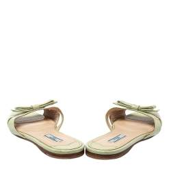 Pre Owned Prada Green Patent Leather Slide Sandals Size 37.5