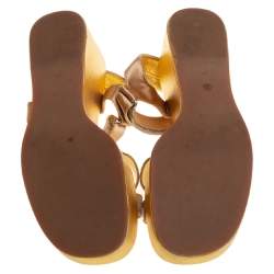 Pre Owned Prada Gold Leather Strappy Wedge Sandals Size 39