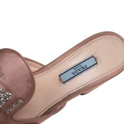 Pre Owned Prada Beige Satin Crystal Embellished Pointed Toe Mules Size 39