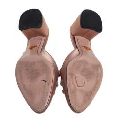 Pre Owned Prada Beige Satin Crystal Embellished Pointed Toe Mules Size 39