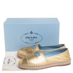 Prada Gold Leather Espadrille Flats Size 39.5