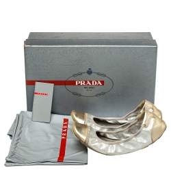 Pre Owned Prada Silver/Gold Patent And Leather Scrunchy Ballet Flats Size 38.5
