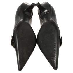 Pre Owned Prada Black Leather Buckle Pointed Toe Pumps Size 38.5