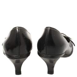 Pre Owned Prada Black Leather Buckle Pointed Toe Pumps Size 38.5