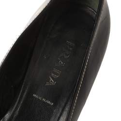 Pre Owned Prada Black Leather Buckle Pointed Toe Pumps Size 38.5