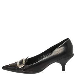 Pre Owned Prada Black Leather Buckle Pointed Toe Pumps Size 38.5