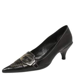 Pre Owned Prada Black Leather Buckle Pointed Toe Pumps Size 38.5