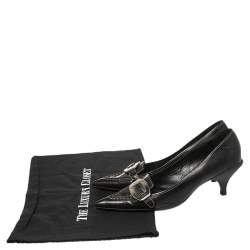 Pre Owned Prada Black Leather Buckle Pointed Toe Pumps Size 38.5